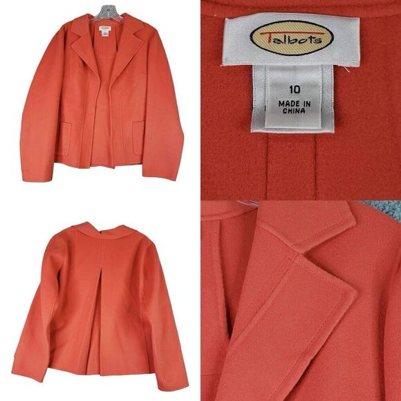 Talbots Blazer Women's Size 10 Orange Wool Long Sleeve Open Jacket - Picture 1 of 9